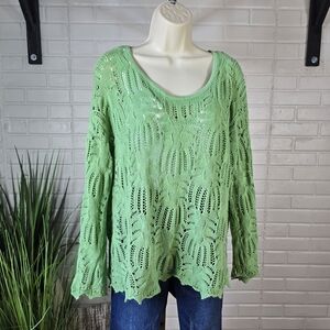 Eight Green Lace Knit V Neck Sweater Extra Large